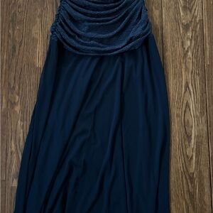 Navy Ruched Bodice Maxi Dress